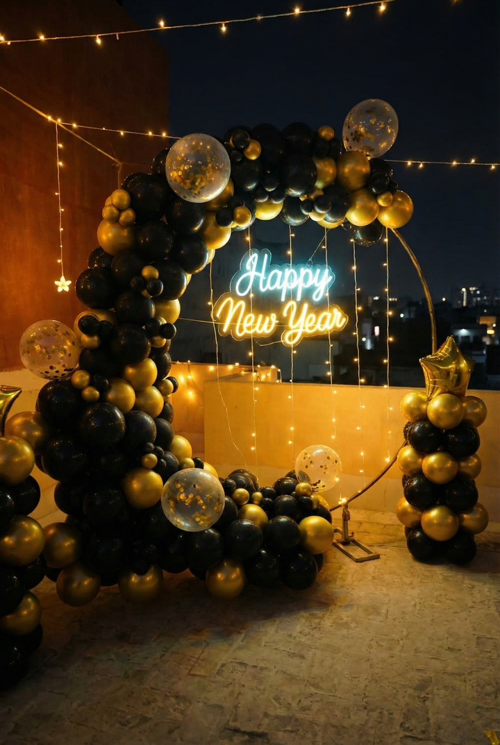 Black & Gold Moonlit Terrace New Year Decor