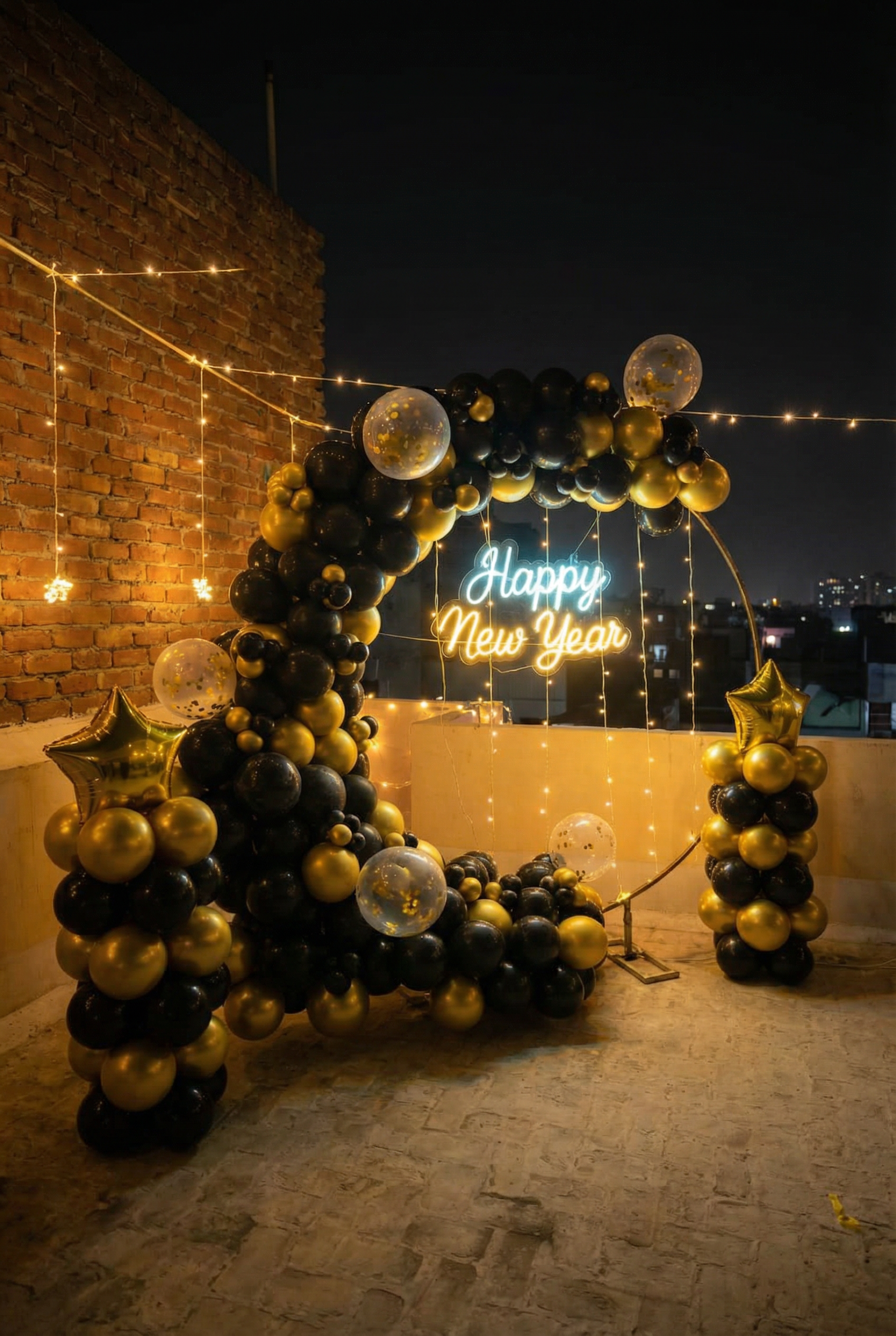 Black & Gold Moonlit Terrace New Year Decor