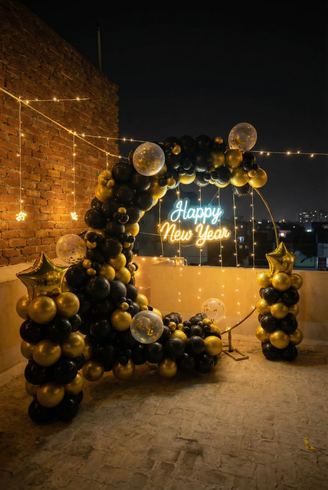 Black & Gold Moonlit Terrace New Year Decor
