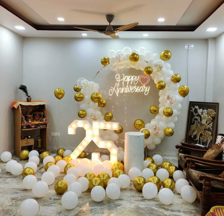 White and golden arch setup