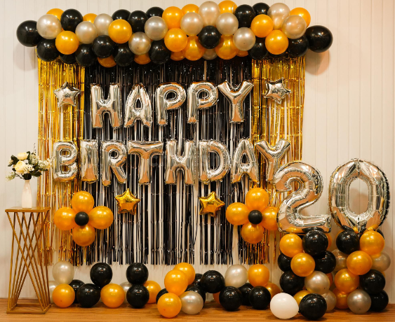 Chic black and rose gold birthday decoration